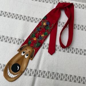 Jolly Holly Novelty Christmas Tie Reindeer Lights Dog Character Red Ugly Party